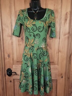 Green Floral Scoop-Neck Fit & Flare Dress